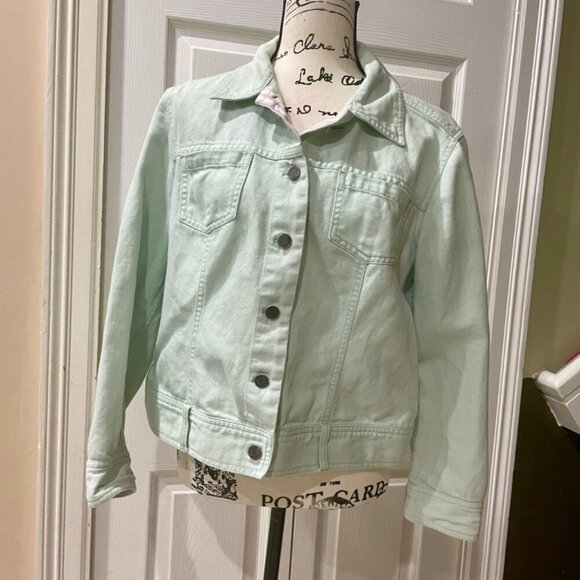 J.JILL DENIM MINT GREEN JACKET SZ M VERSATILE MINIMALIST SOPHISTICATED - Picture 6 of 12